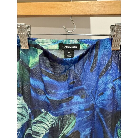 NWT Karen Millen Womens XS Blue Palm Print Beach Elastic Waist Maxi Skirt Retro - Picture 3 of 10